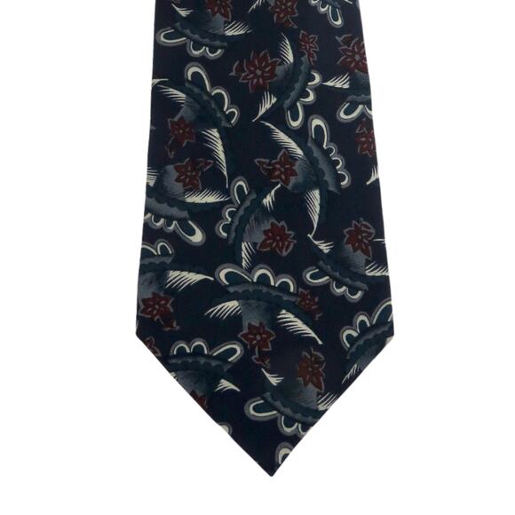 Christian Dior Monsieur Designer Neck Tie Blue & Burgundy Retro Floral Pattern - Picture 2 of 4